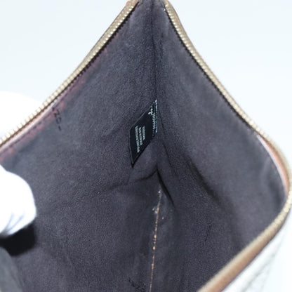 Fendi Mania Logo Zip Pouch Inlaid Leather, BEIGE, LEATHER, Clutche & pouche