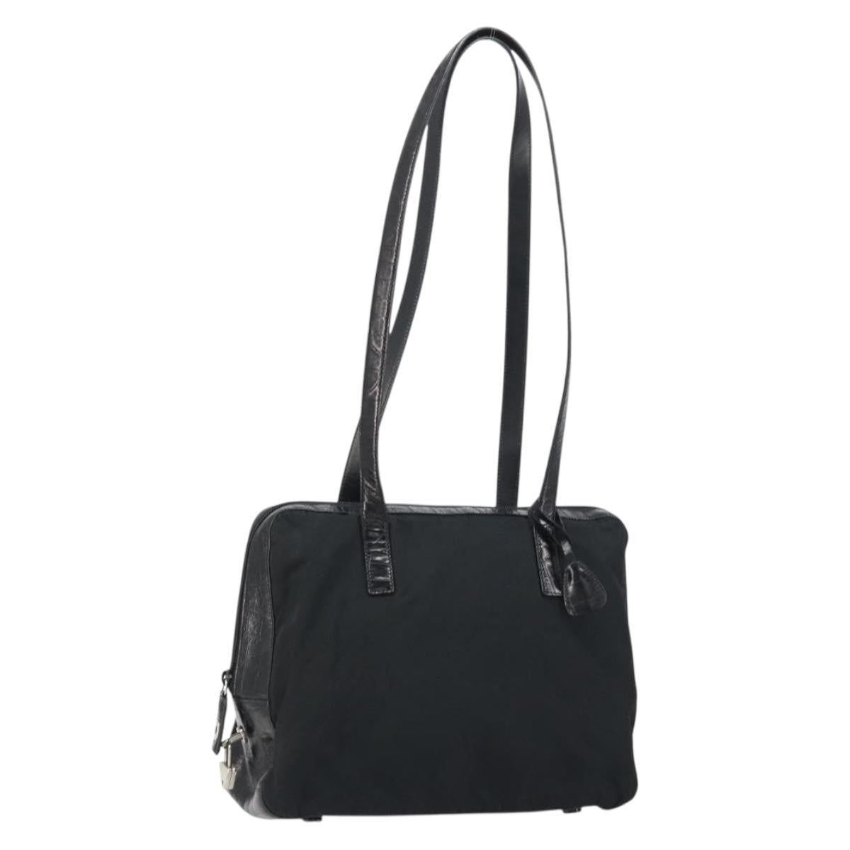 Prada Vintage Shoulder Bag Nylon and Leather, BLACK, NYLON, Shoulder bag