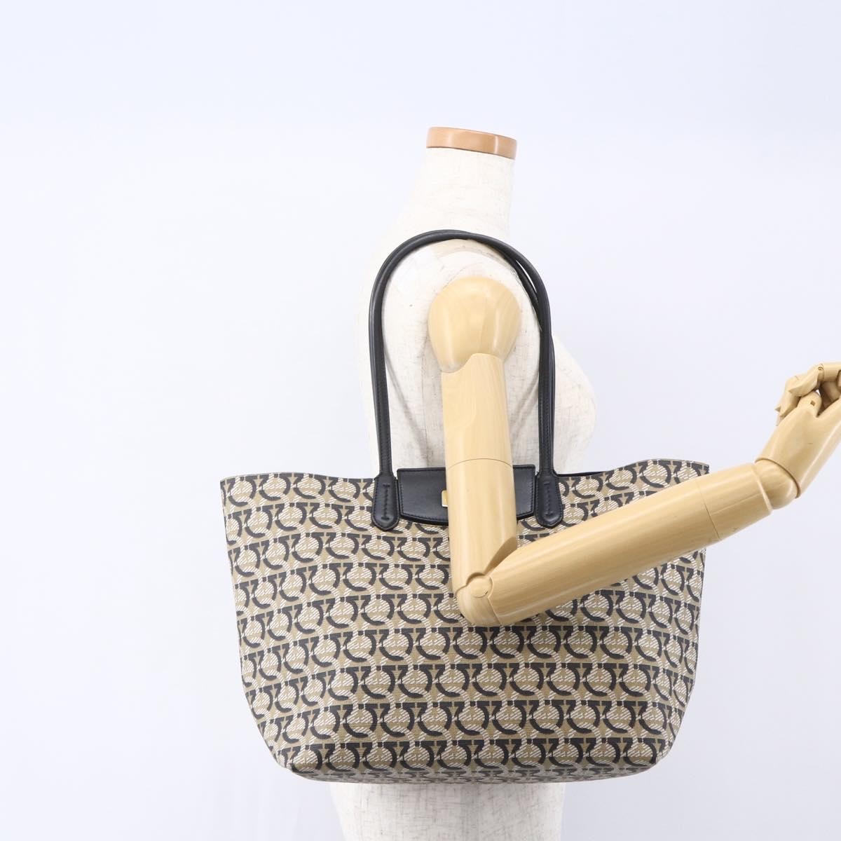 Salvatore Ferragamo Gancini Travel Tote Gancini Jacquard, NAVY, CANVAS, Tote bag