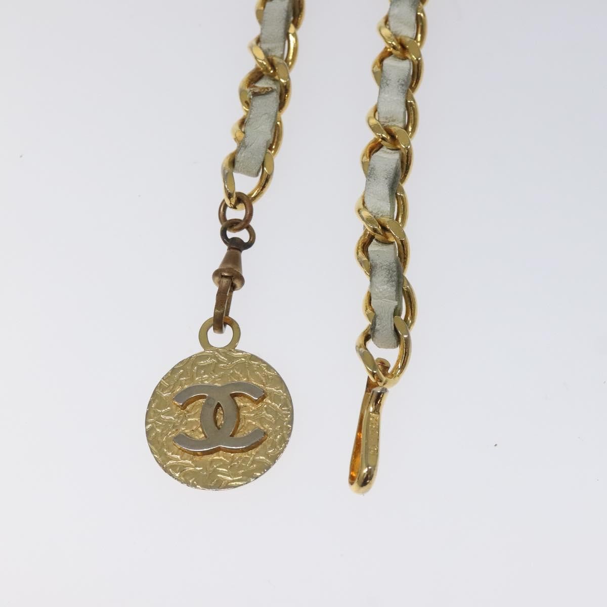 Chanel Vintage Logo Chain Belt Metal and Leather, WHITE, METAL, Belts