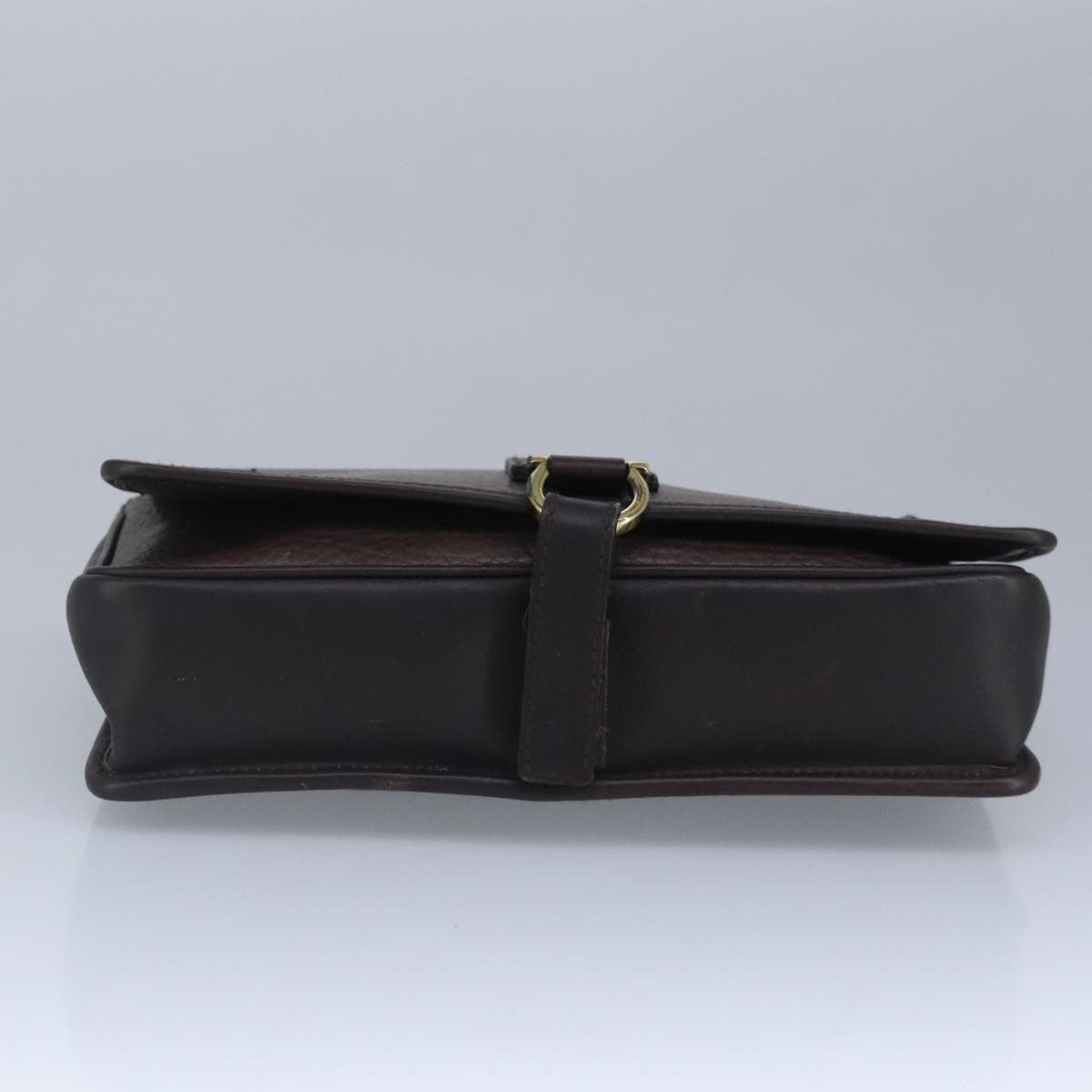 Salvatore Ferragamo Gancini Pouch Leather, BROWN, LEATHER, Clutche & pouche
