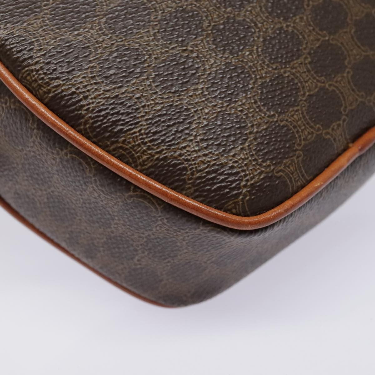 Celine Vintage Macadam Circle Logo Shoulder Bag Canvas and Leather, Brown, Canvas, Shoulder Bag