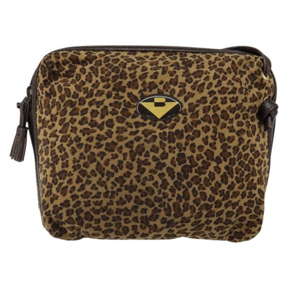 Bottega Veneta Vintage Shoulder Bag Leopard Print, BROWN, NYLON, Shoulder bag