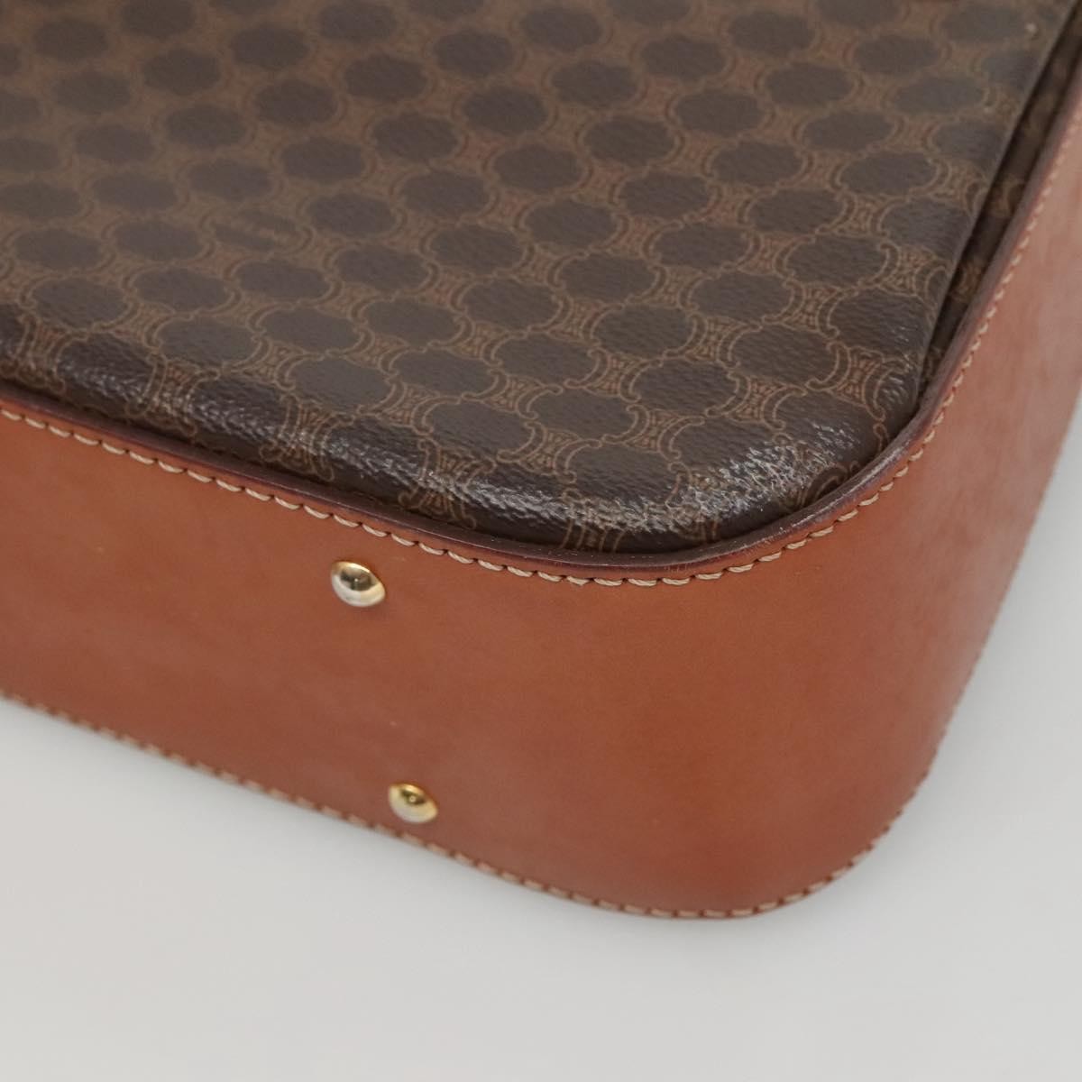 Celine Vintage Convertible Top Handle Bag Macadam Coated Canvas, BROWN, CANVAS, Handbag