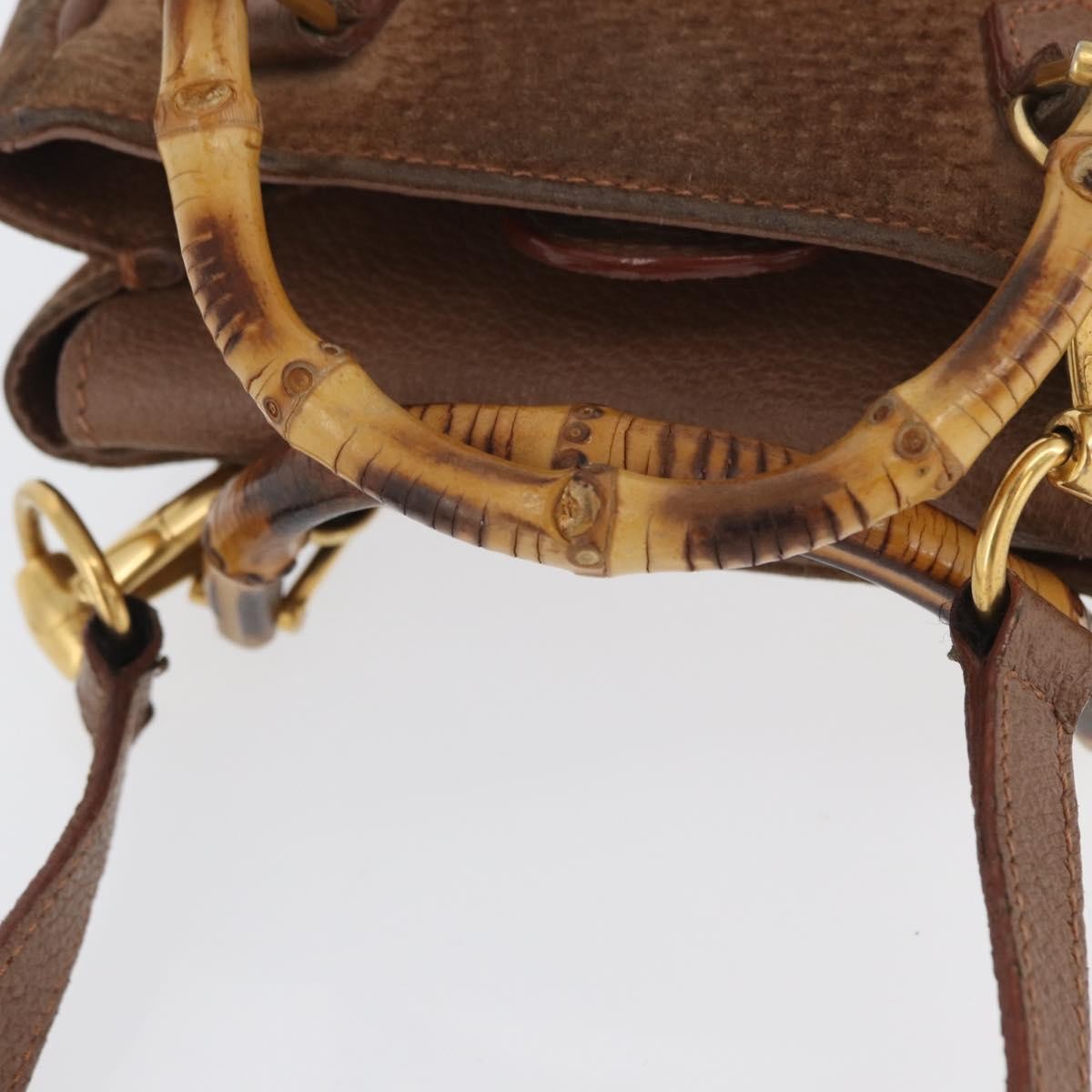Gucci Vintage Bamboo Front Pocket Tote Suede, BROWN, SUEDE, Handbag