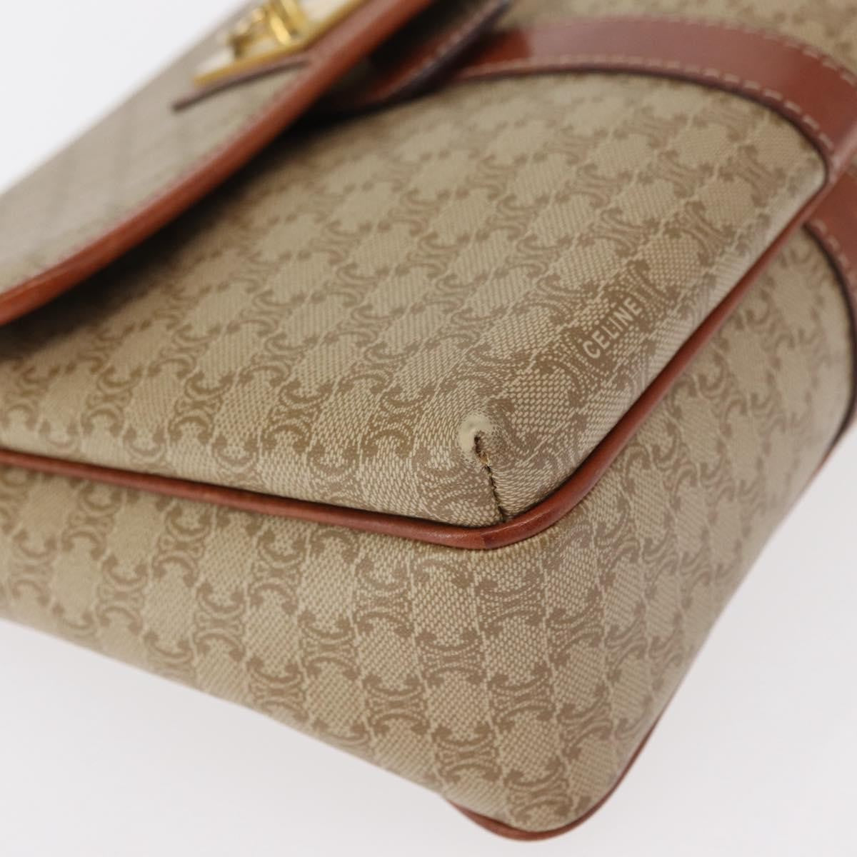 Celine Vintage Macadam Shoulder Bag Canvas and Leather, BEIGE, CANVAS, Shoulder bag