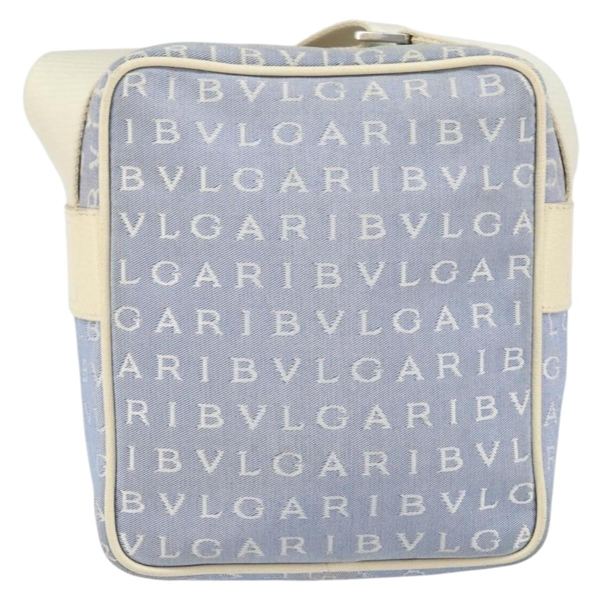 Bvlgari Logomania Shoulder Bag Canvas with Leather, BLUE, CANVAS, Shoulder bag