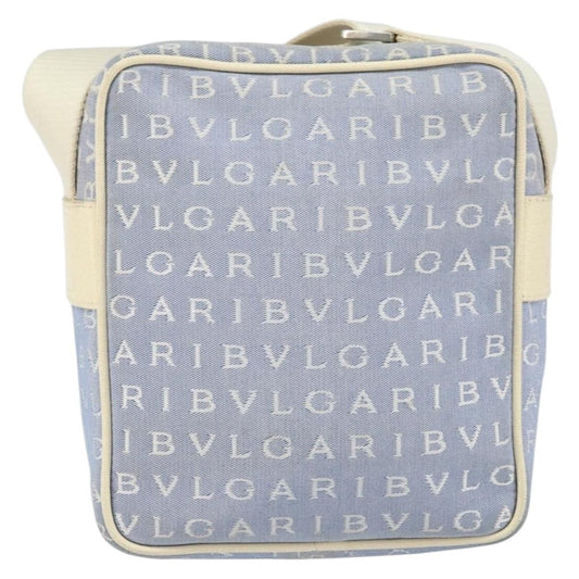 Bvlgari Logomania Shoulder Bag Canvas with Leather, BLUE, CANVAS, Shoulder bag