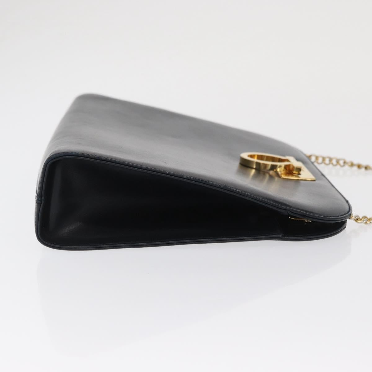 Salvatore Ferragamo Vintage Gancini Chain Shoulder Bag Leather, NAVY, LEATHER, Shoulder bag