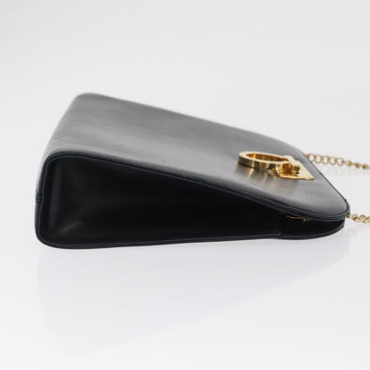 Salvatore Ferragamo Vintage Gancini Chain Shoulder Bag Leather, NAVY, LEATHER, Shoulder bag