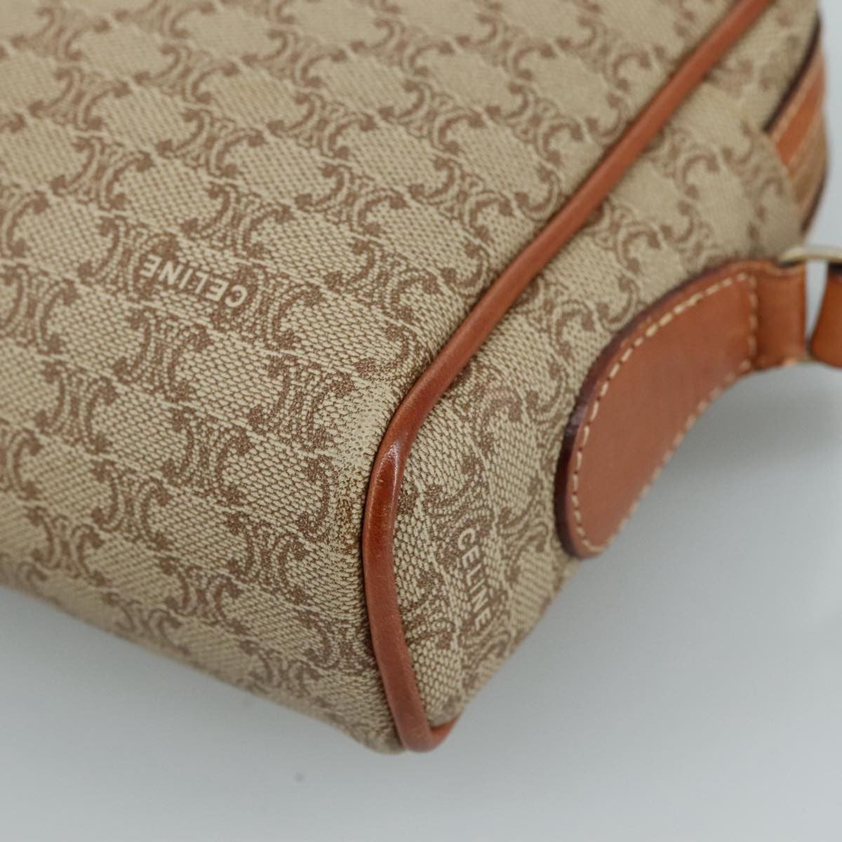 Celine Vintage Macadam Shoulder Bag Canvas and Leather, Beige, Canvas, Shoulder Bag