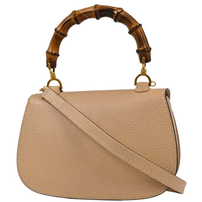 Gucci Vintage Convertible Bamboo Top Handle Bag Leather, BEIGE, LEATHER, Handbag