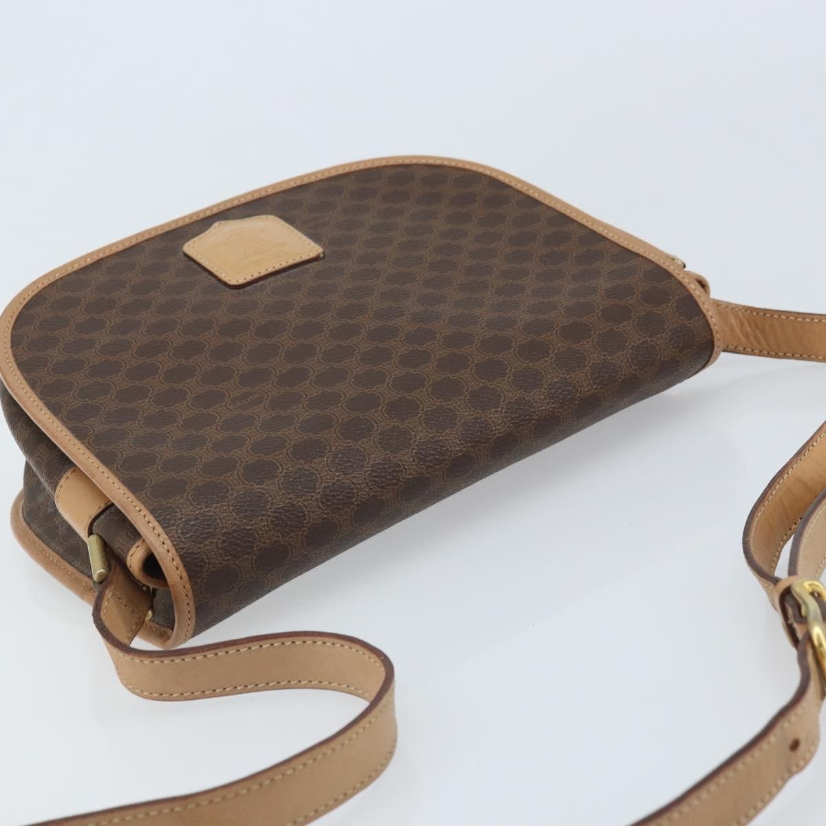 Celine Vintage Macadam Shoulder Bag Canvas and Leather, Brown, Canvas, Shoulder Bag