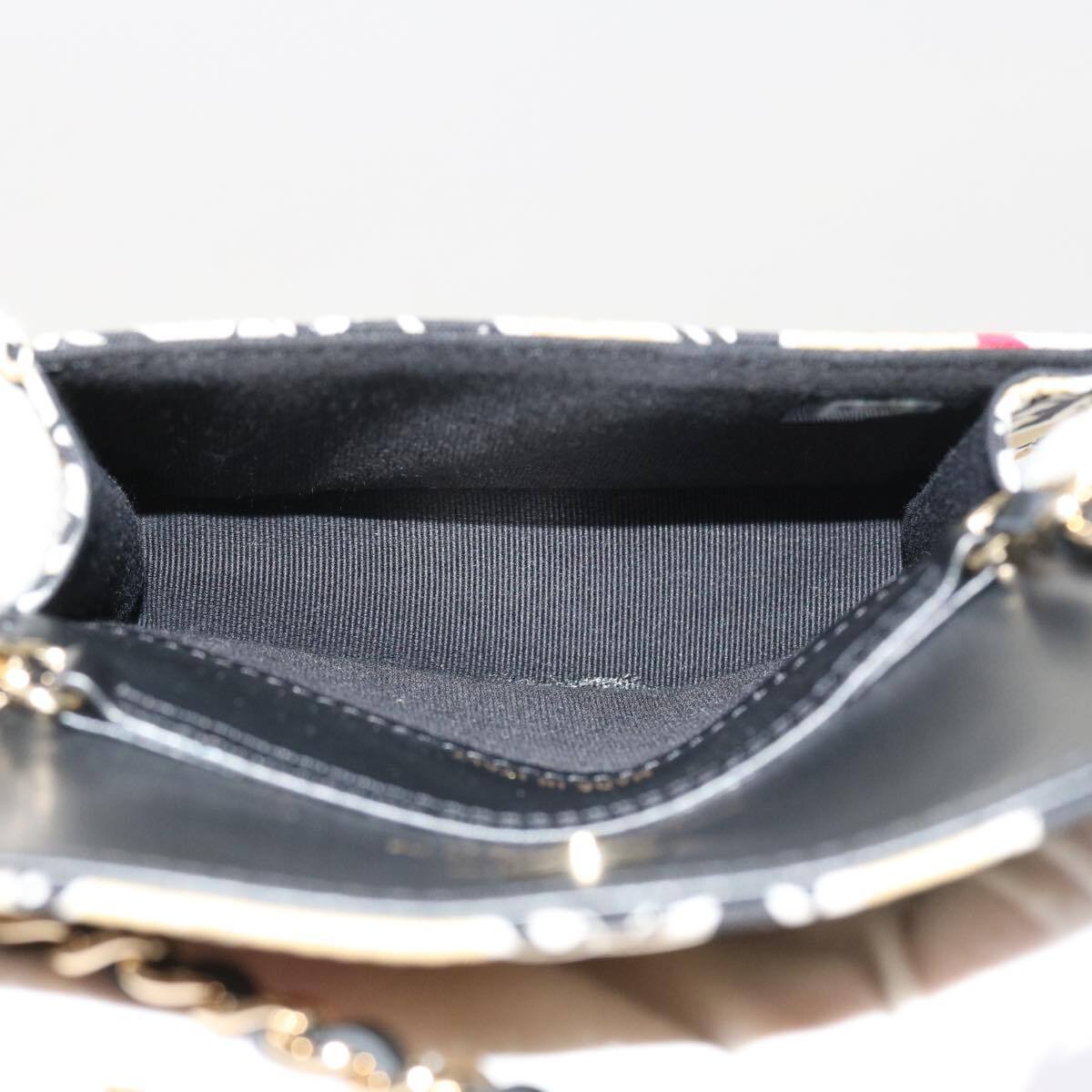 Chanel Flap Card Holder on Chain Quilted Printed Canvas, BEIGE, CANVAS, Shoulder bag