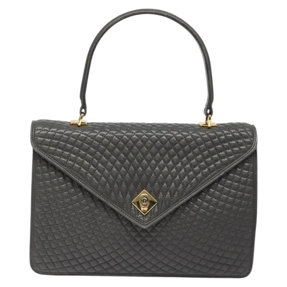 Bally Vintage Handbag Quilted Leather, GRAY, LEATHER, Handbag
