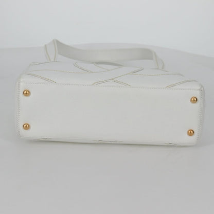 Chanel CC Stitch Tote Caviar, WHITE, LEATHER, Handbag