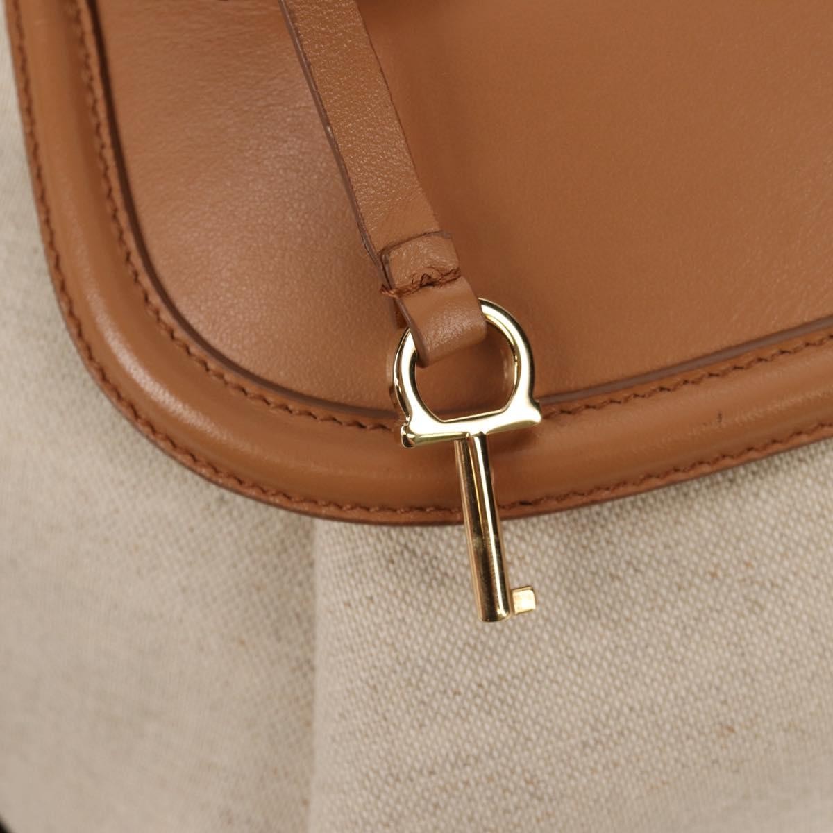 Salvatore Ferragamo Vintage Fiamma Satchel Canvas and Leather, BEIGE, CANVAS, Handbag