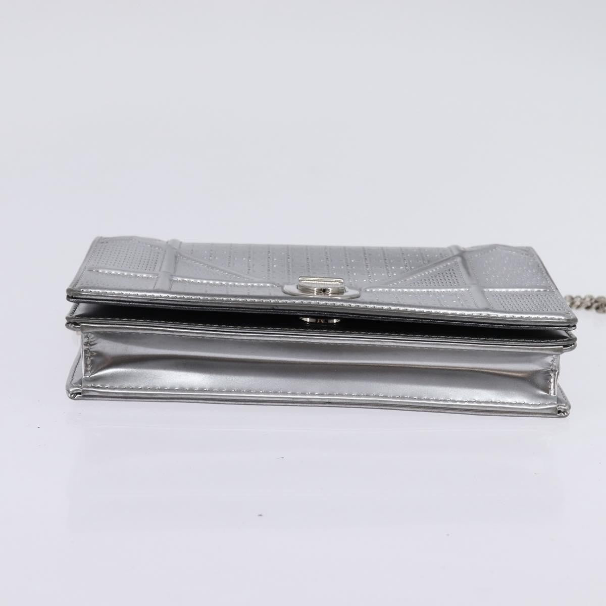 Christian Dior Diorama Wallet on Chain Metallic Distressed Calfskin, SILVER, LEATHER, Wallets