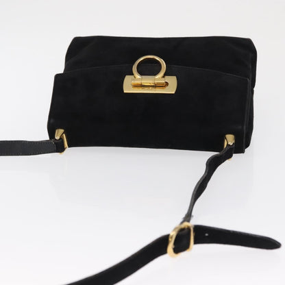 Salvatore Ferragamo Gancini Shoulder Bag Suede, BLACK, SUEDE, Shoulder bag