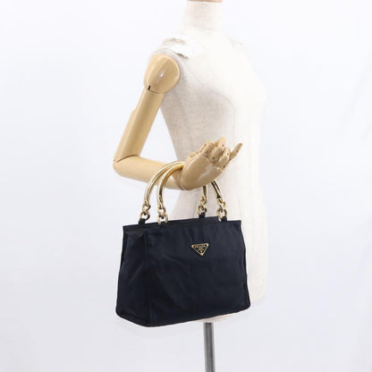 Prada Metal Handles Tote Tessuto, Navy, Nylon, Tote Bag