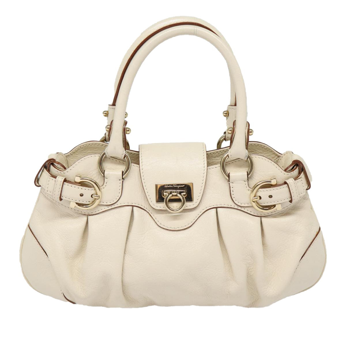 Salvatore Ferragamo Marisa Satchel Leather, WHITE, LEATHER, Handbag