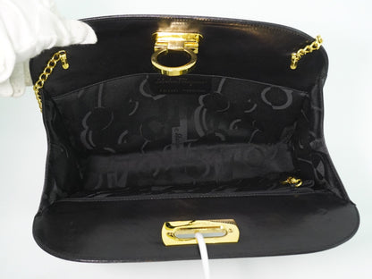 Salvatore Ferragamo Vintage Gancini Chain Shoulder Bag Leather, BLACK, LEATHER, Shoulder bag