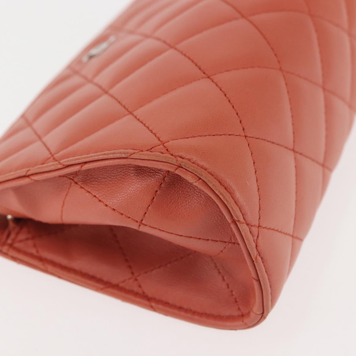 Chanel Classic Double Pocket Zip Pouch Quilted Lambskin, ORANGE, LEATHER, Clutche & pouche