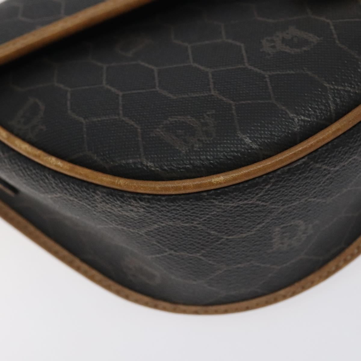 Christian Dior Vintage Honeycomb Flap Crossbody Bag Coated Canvas, BLACK, CANVAS, Crossbody bag