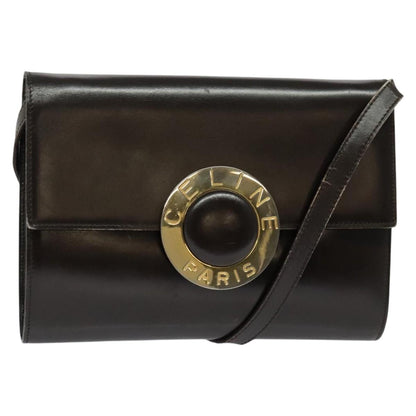 Celine Vintage Circle Logo Crossbody Bag Leather, BLACK, LEATHER, Shoulder bag