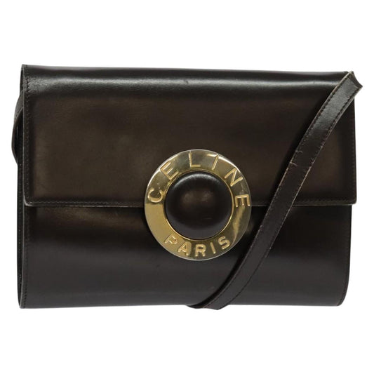 Celine Vintage Circle Logo Crossbody Bag Leather, BLACK, LEATHER, Shoulder bag