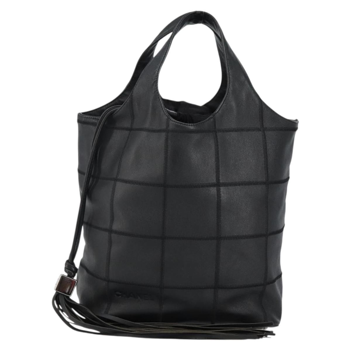 Chanel Square Stitch Tassel Hobo Quilted Leather, BLACK, LEATHER, Handbag