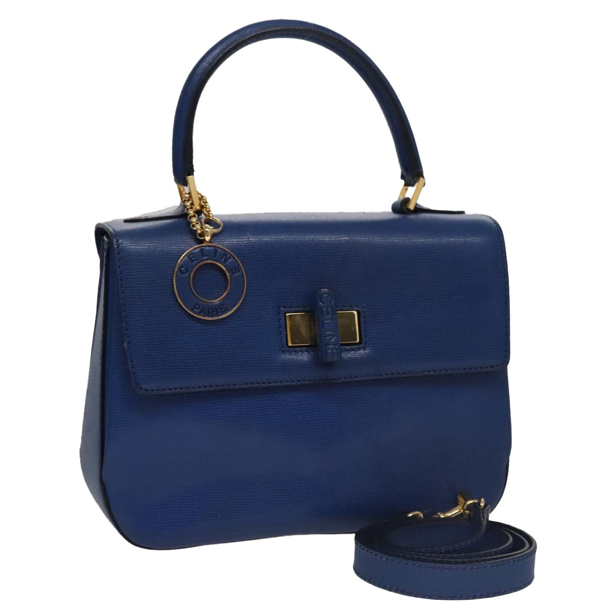 Celine Vintage turn lock shoulder bag Leather, BLUE, LEATHER, Handbag