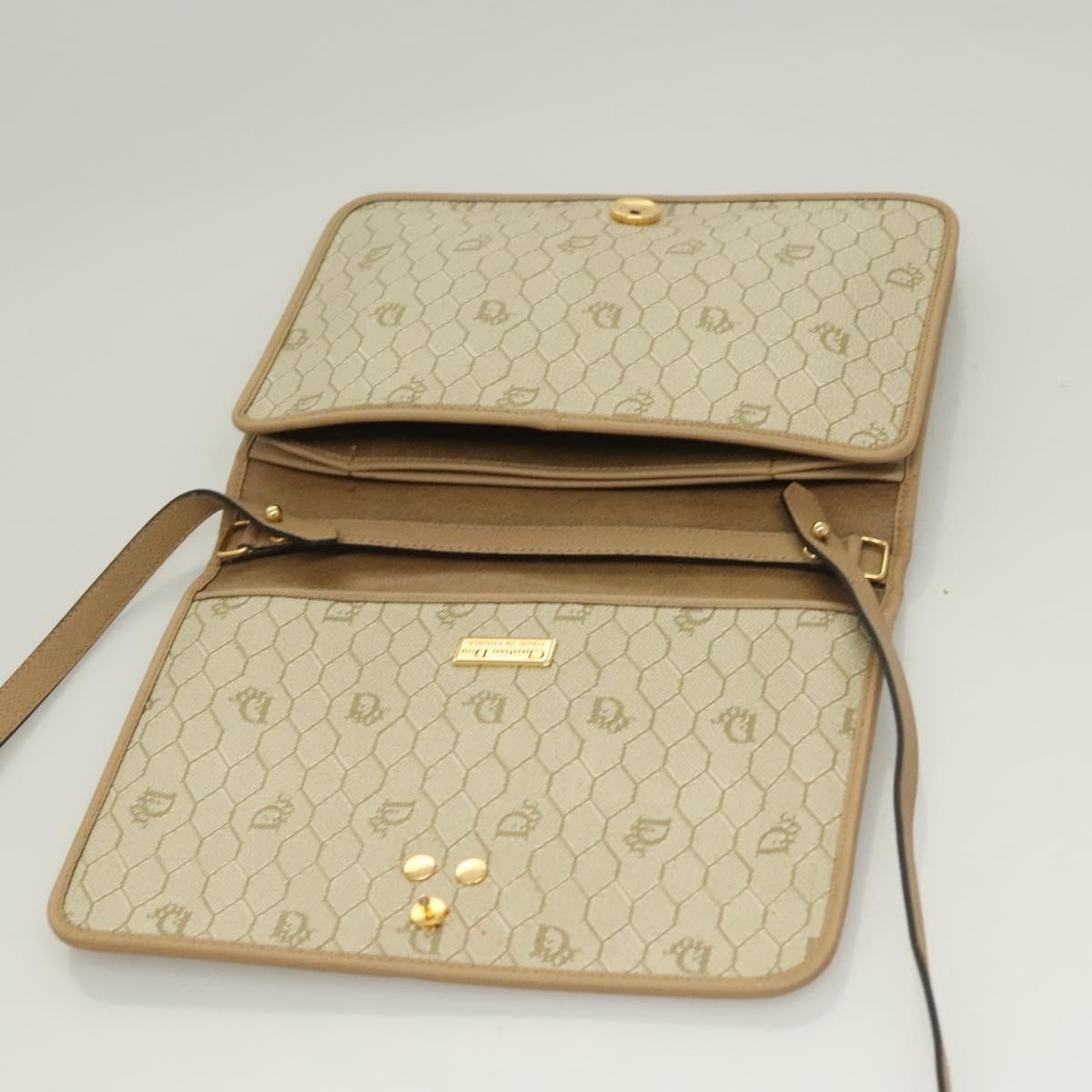 Christian Dior Vintage Honeycomb Shoulder Bag Leather, BEIGE, LEATHER, Shoulder bag