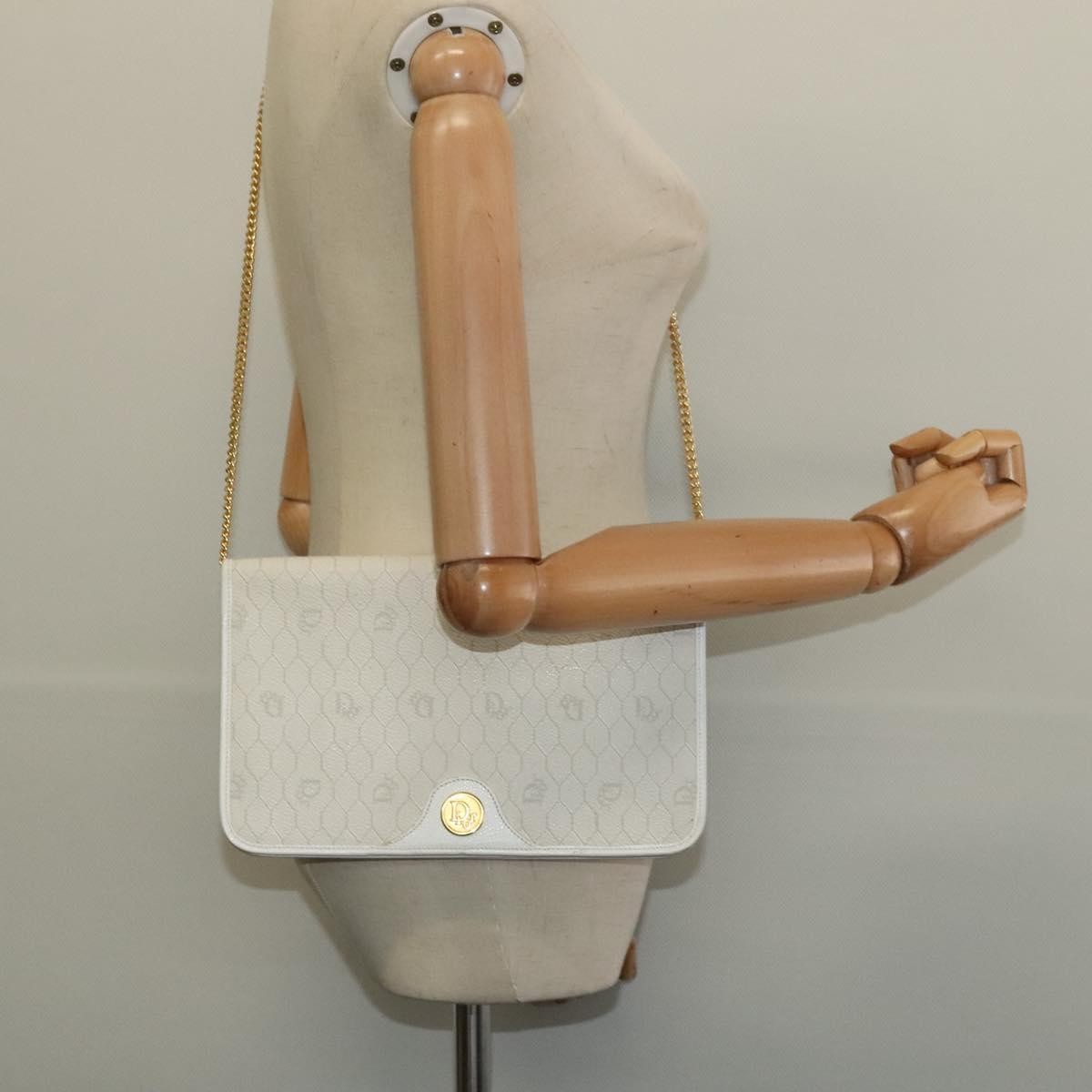 Christian Dior Vintage Honeycomb chain Canvas, WHITE, CANVAS, Handbag