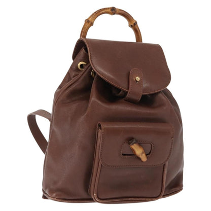 Gucci Vintage Bamboo Backpack Leather, BROWN, LEATHER, Backpack