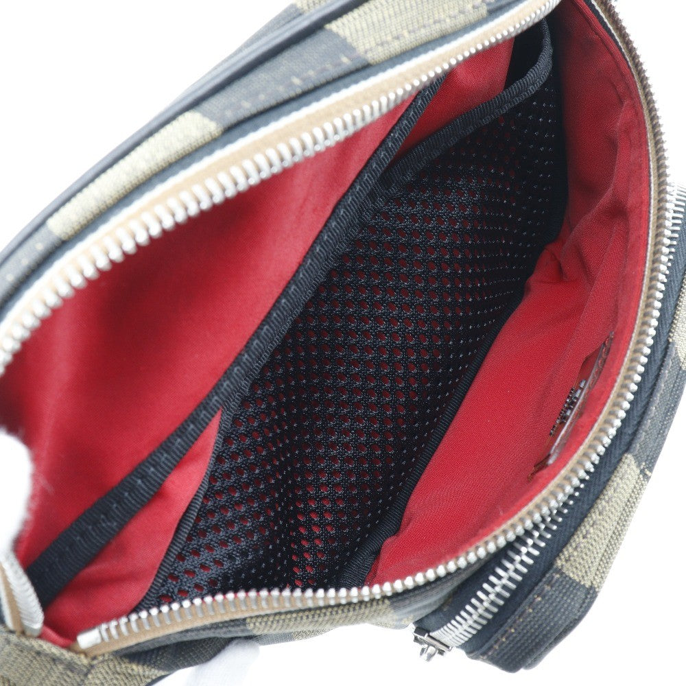 Fendi Front Pocket Waist Bag Pequin Canvas, BROWN, NYLON, Travel bag