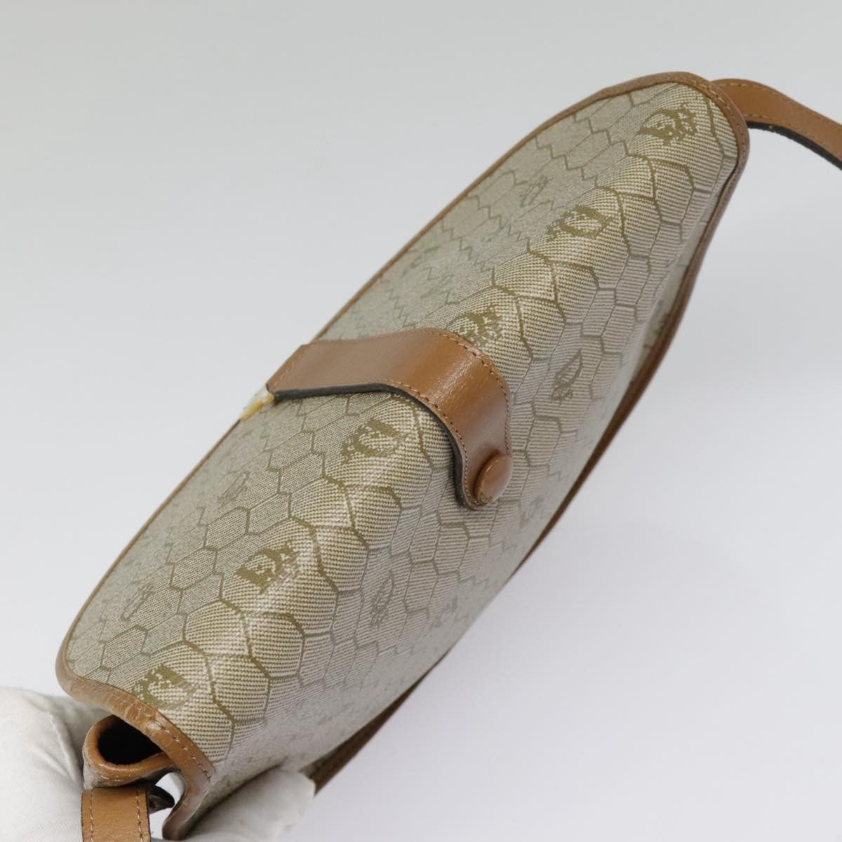 Christian Dior Vintage Honeycomb Flap Crossbody Bag Coated Canvas, BEIGE, CANVAS, Crossbody bag