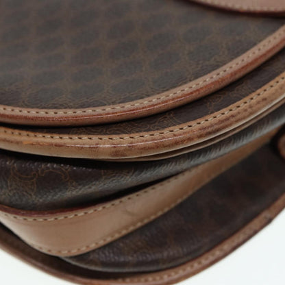 Celine Vintage Saddle Flap Shoulder Bag Macadam Coated Canvas, BROWN, CANVAS, Shoulder bag