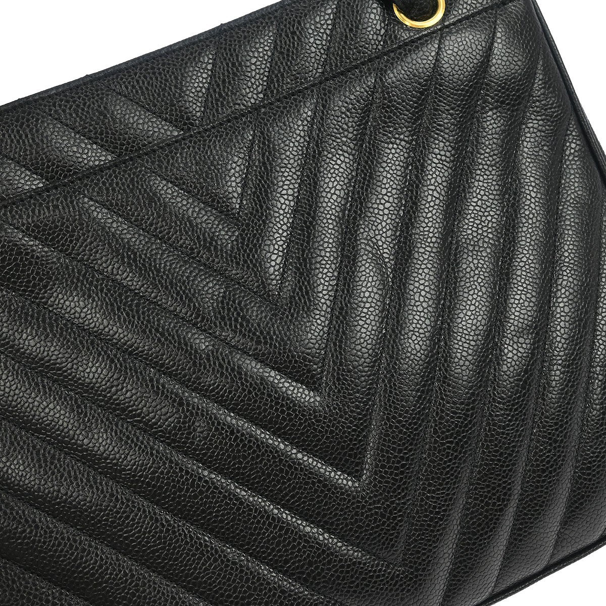Chanel Vintage Zip Shoulder Bag Chevron Caviar, Black, Leather, Shoulder Bag