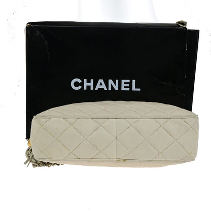 Chanel Vintage Camera Tassel Bag Chevron Lambskin, IVORY, LEATHER, Shoulder bag