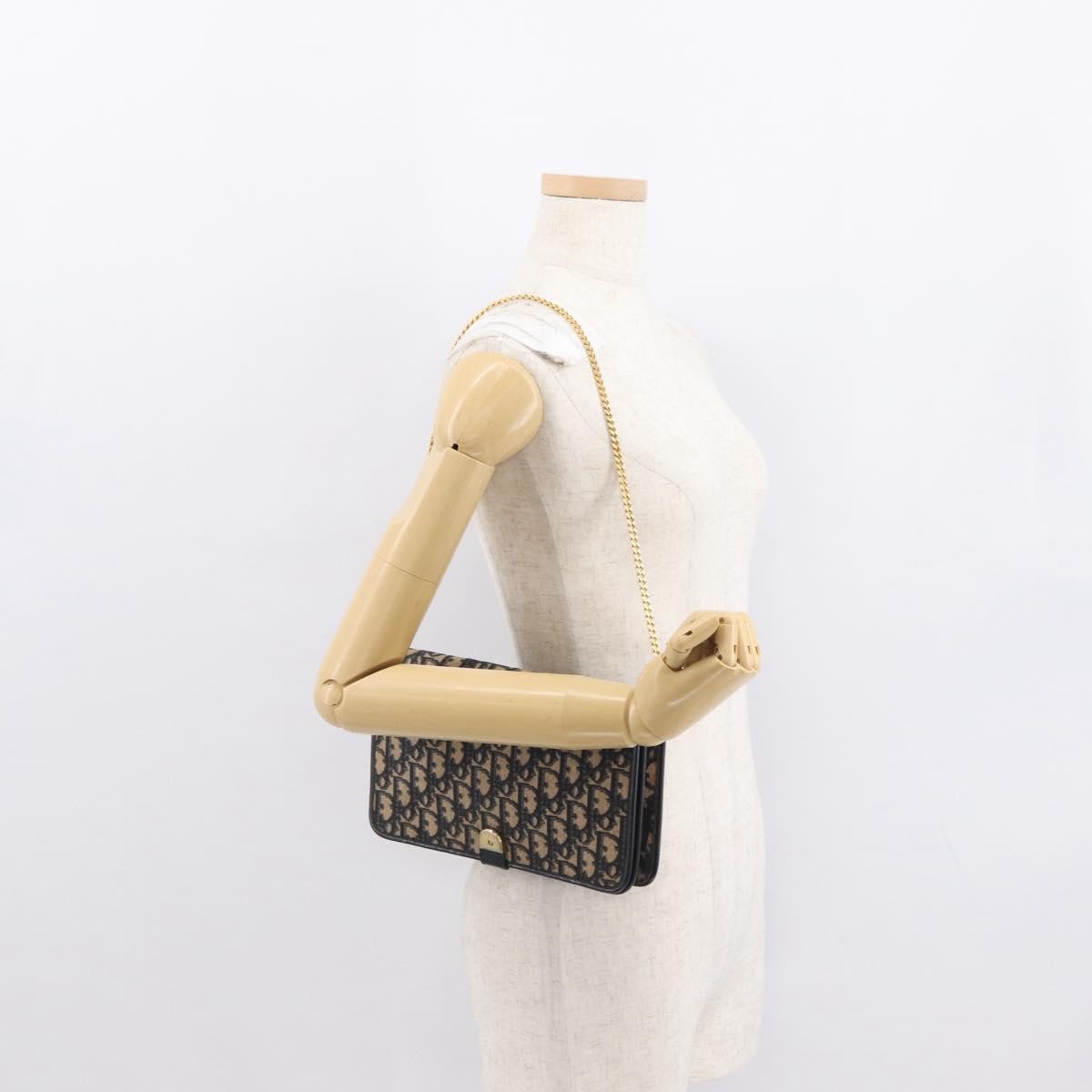 Christian Dior Vintage Trotter Shoulder Bag Canvas, NAVY, CANVAS, Shoulder bag