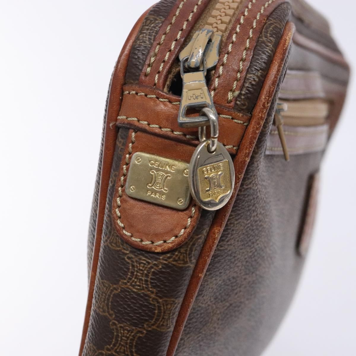 Celine Macadam Pochette Canvas and Leather, BROWN, CANVAS, Clutche & pouche