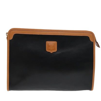 Celine Logo Triomphe Pouch Leather, BLACK, LEATHER, Clutche & pouche