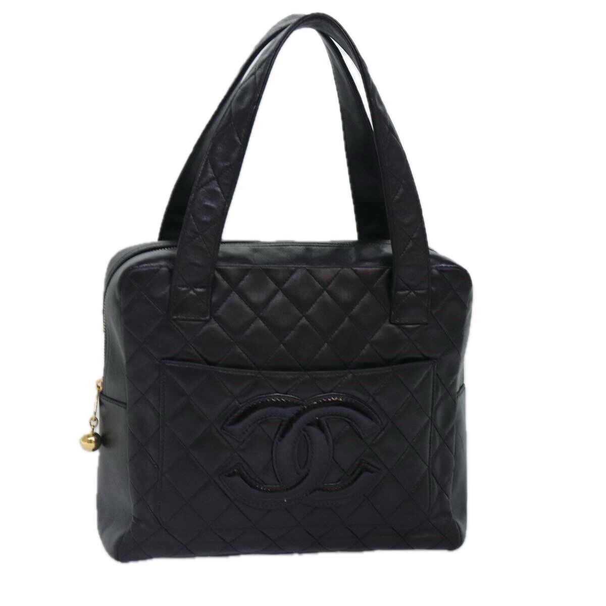 Chanel Coco Mark Black cakfskin, BLACK, LEATHER, Handbag