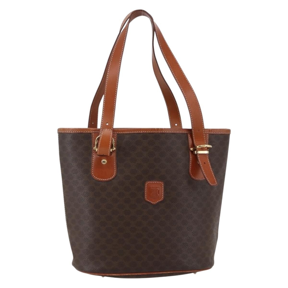 Celine Vintage Macadam Shopper Tote Coated Canvas, BROWN, CANVAS, Tote bag