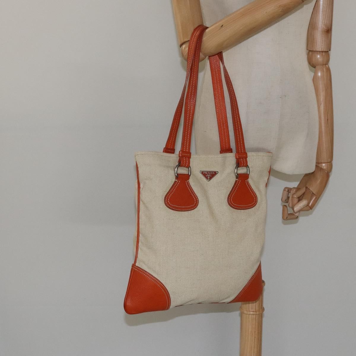 Prada Vintage Handbag Canvas and Leather, BEIGE, CANVAS, Handbag