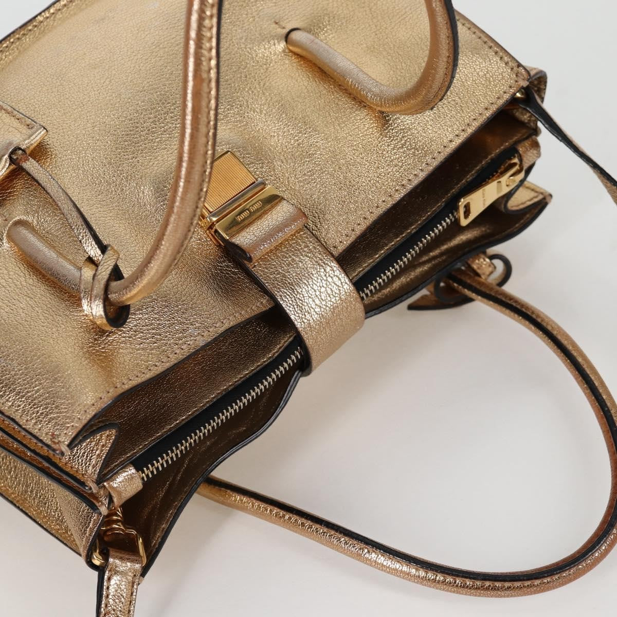 Miu Miu Madras Convertible Compartment Tote Leather, GOLD, LEATHER, Tote bag