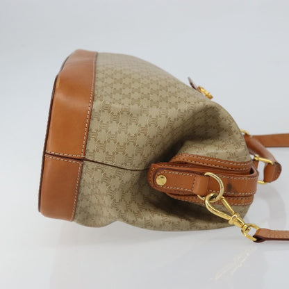 Celine Vintage Macadam Handbag Canvas and Leather, BEIGE, CANVAS, Handbag