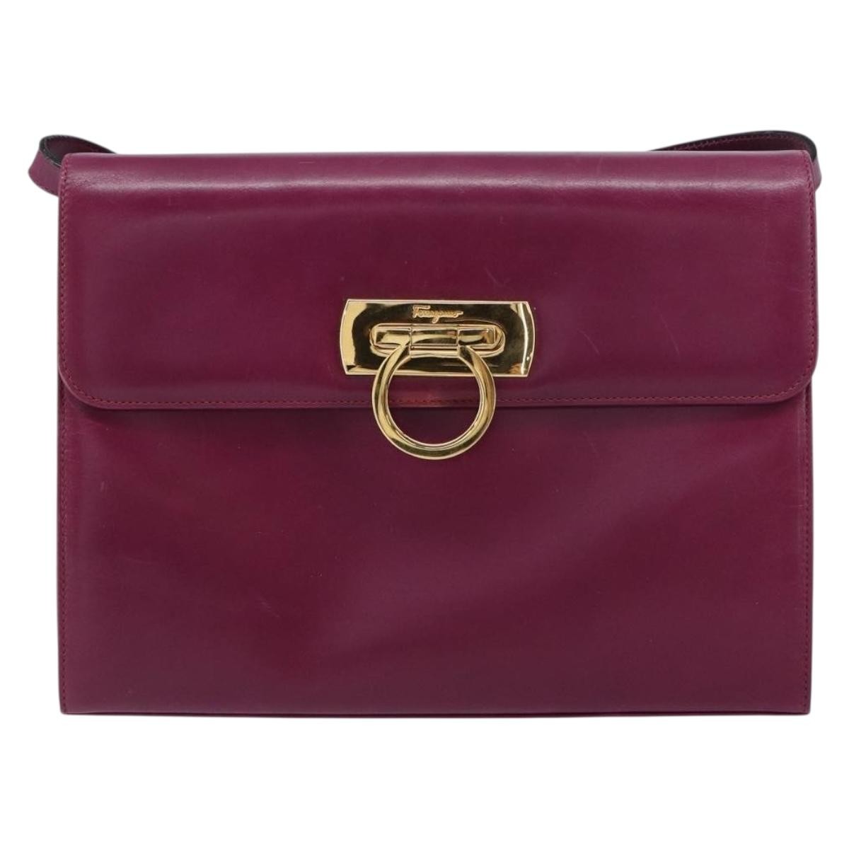 Salvatore Ferragamo Gancini Shoulder Bag Leather, PURPLE, LEATHER, Shoulder bag