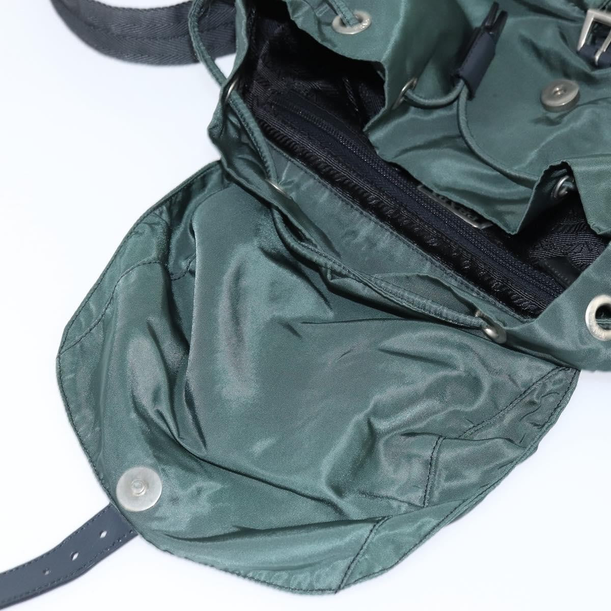 Prada Vela Double Front Pocket Backpack Tessuto with Saffiano Leather, Khaki, Nylon, Backpack